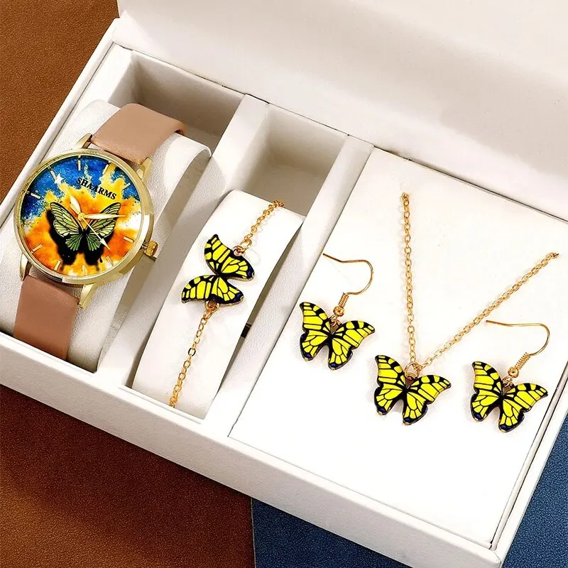 5 مجموعة أزياء نسائية ، ساعة نسائية روز فاخرة ، تص...