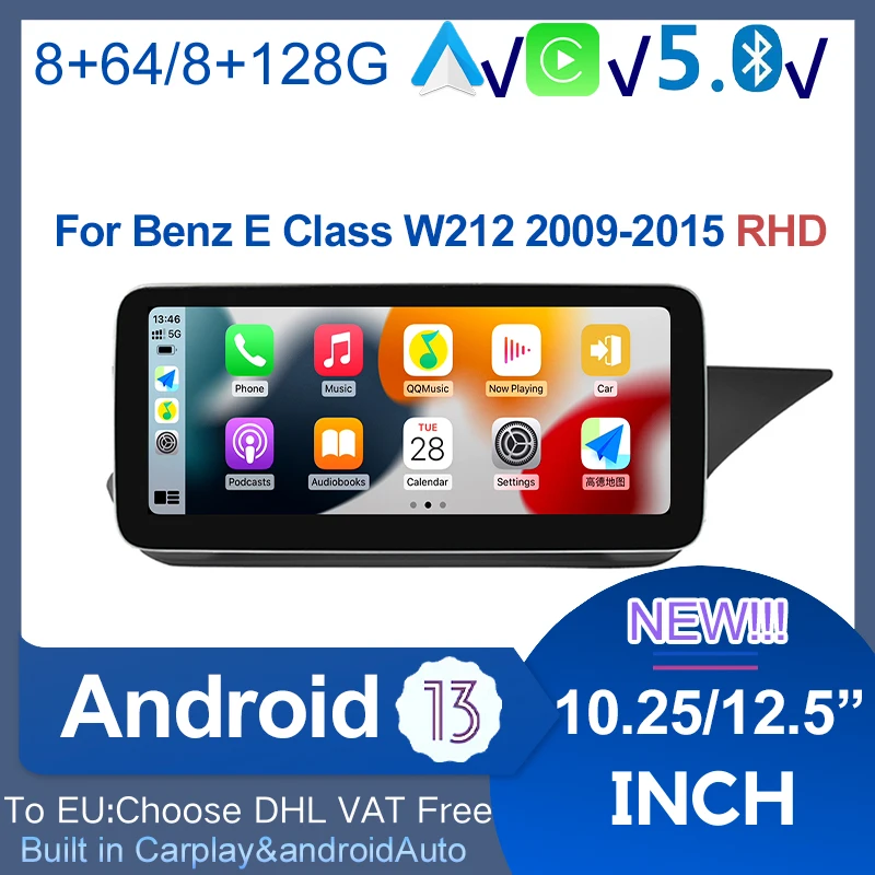 

Andriod13 Car Multimedia Player 12.5" 8 Core 4G Radio For Mercedes Benz E Class W212 2009-2015 RHD Auto GPS Stereo Video CarPlay