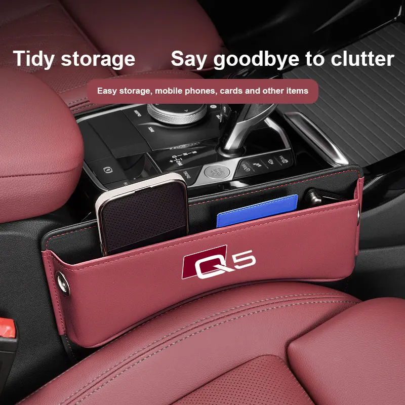 

Leather Car Seat Gap Filler Pockets Multifunction Storage Box Gap Filler Seat Organiser with logo For Audi Q5 Car