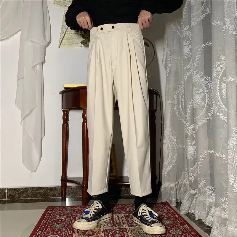 thumbnail image 1 of Pantalones grises drapeados de trabajo para hombre, trajes fluidos de oficina para hombre, pantalones de verano 2024, ropa elegante de estilo coreano, moda elegante de primavera, 1 of 5