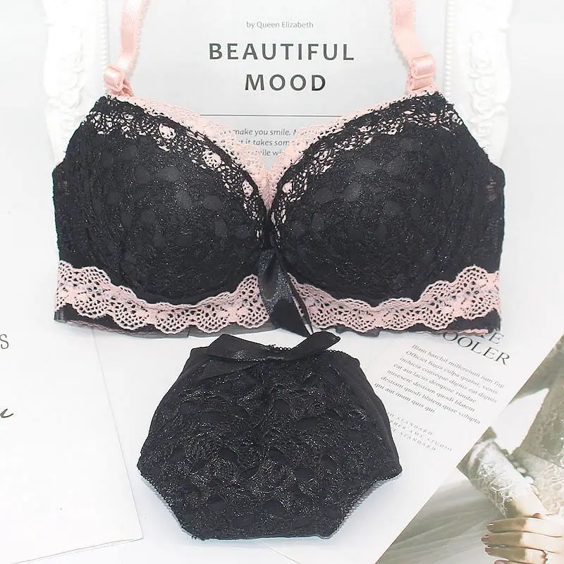 Branded Bra Panty Set SEXY DARK PINK Black Push Up Bra Set Lace