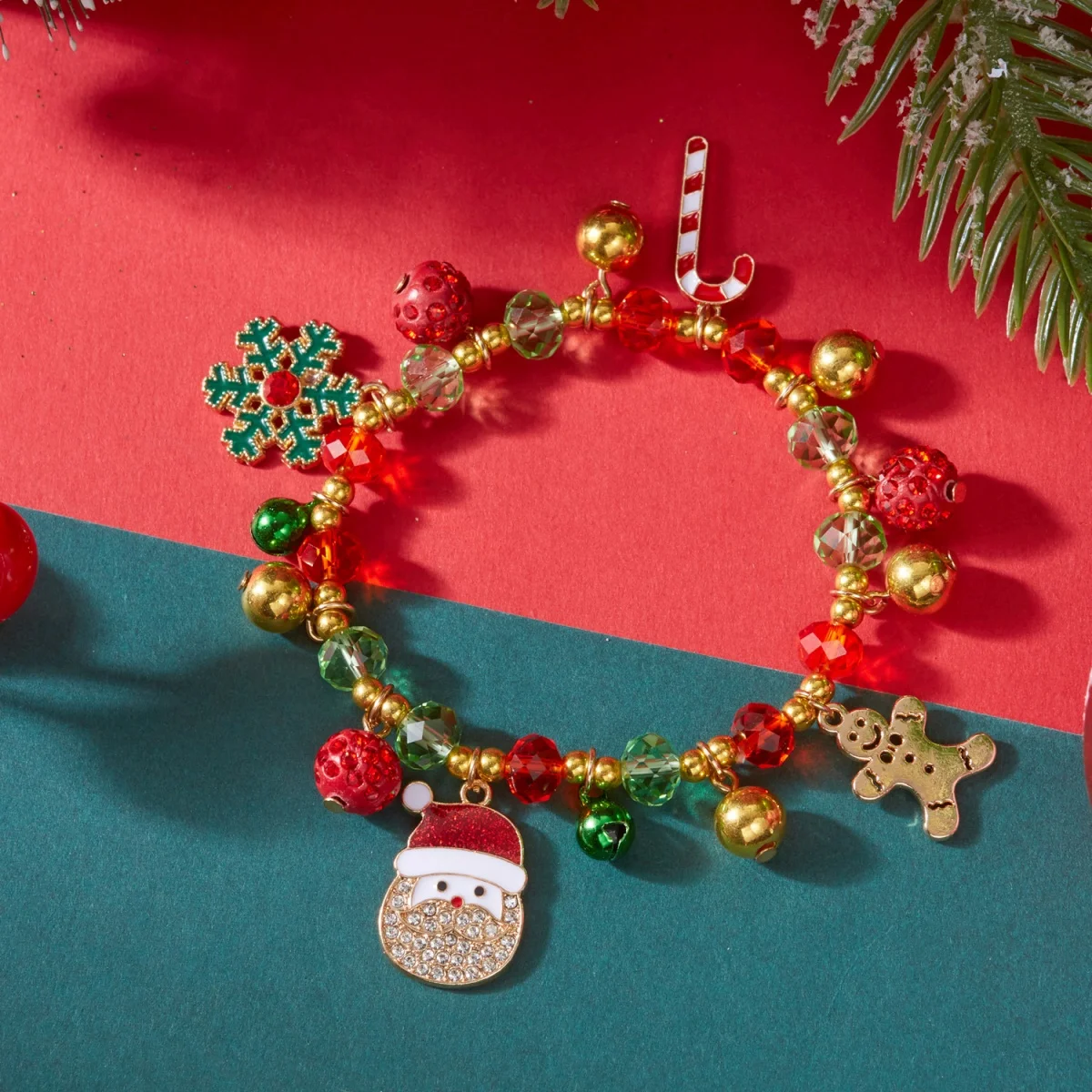Christmas Charm Bracelet - .925 Sterling Silver With Tree, Reindeer, Santa Beads, Leather Cord & Barrel Clasp, Includes Display - View #4
