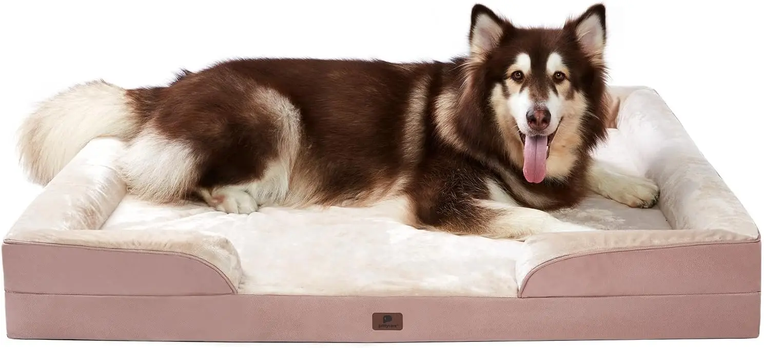 

Orthopedic Dog Bed for Giant Dogs, Bolster Egg Crate Foam Dog Sofa with Waterproof Removable Washable Cover, Non-Slip Bottom