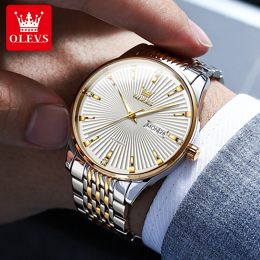OLEVS New Business Men Mechanical Watch Fashion Stainless Steel Waterproof Week Date Automatic Watches Mens Relogio Masculino