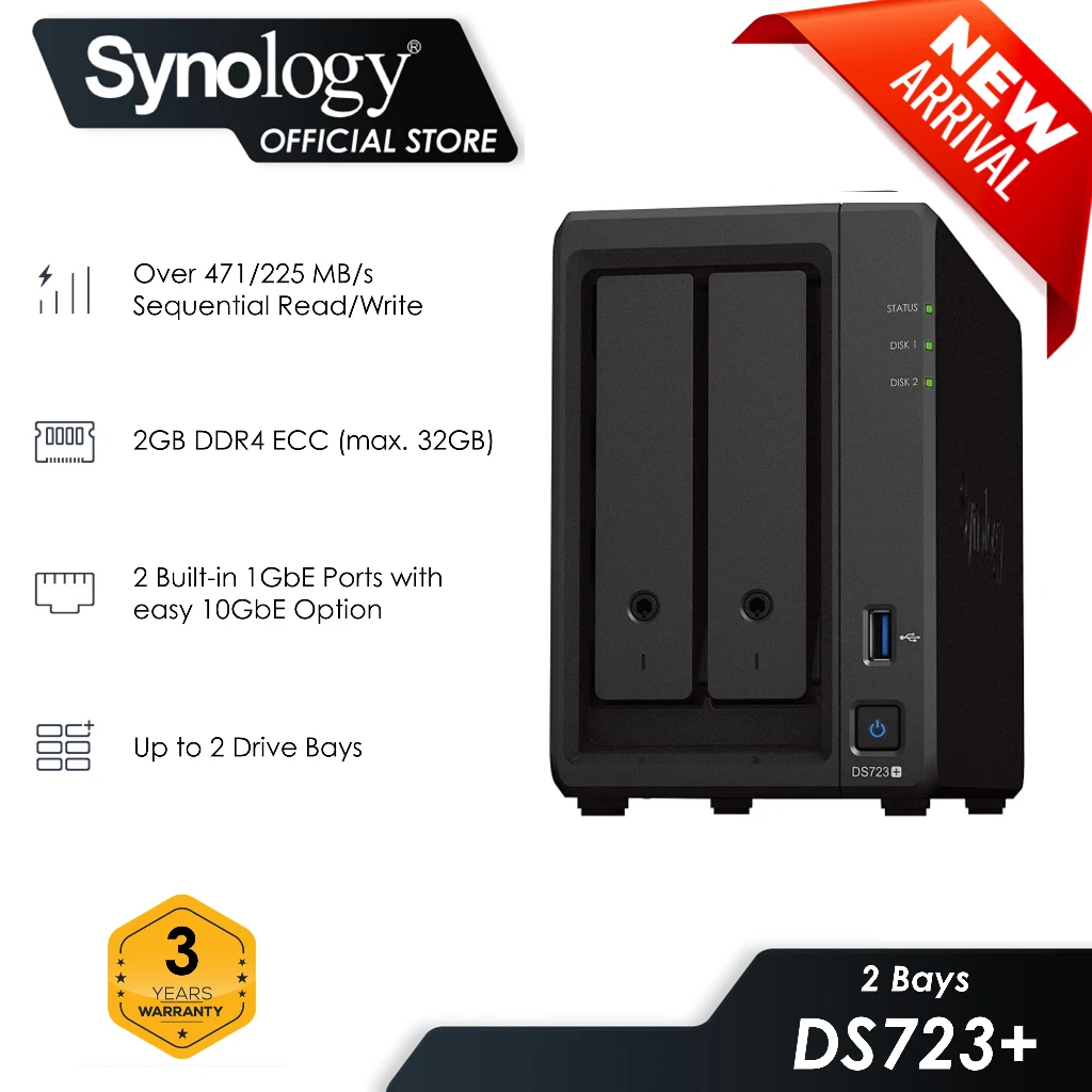 Synology DS723+ NAS 2 Bays Network Cloud Storage Server Diskless 2G RAM ...