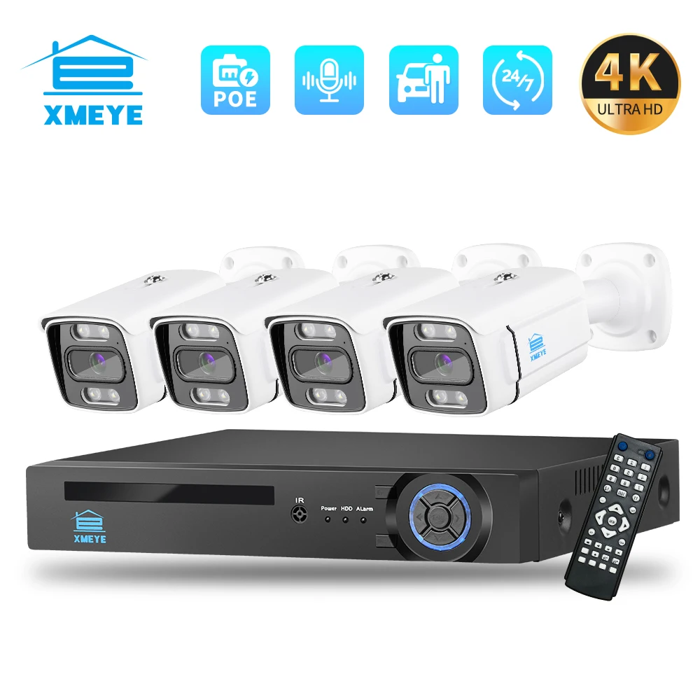 

Система видеонаблюдения XMEYE, водонепроницаемая IP-камера безопасности, 8 Мп, 4K, POE, с обнаружением присутствия автомобиля, 4 канала, 8 каналов аудио, для наружного наблюдения