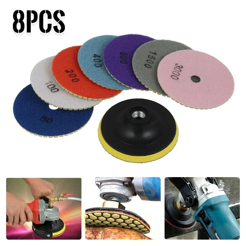 

8Pcs/set 100mm Resin Polishing Pad Diamond Polishing Pads 4 Inch Wet/Dry Granite Stone Concrete Marble Tools Accessories