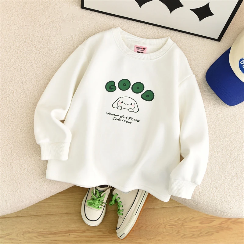 

Kawaii Sanrios Cinnamoroll Kids Pullover Sweater Spring Autumn Cartoon Girls White Long Sleeve Top Anime Girl Children Clothing
