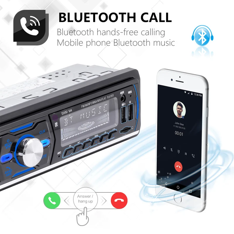 Autoradio 1 Din Bluetooth 5.0 Con Vivavoce E RDS | FM/AM, 2 USB, AUX, SD, MP3/WMA | Display LCD 7 Colori E DSP | Telecomando Incluso, 4x65W