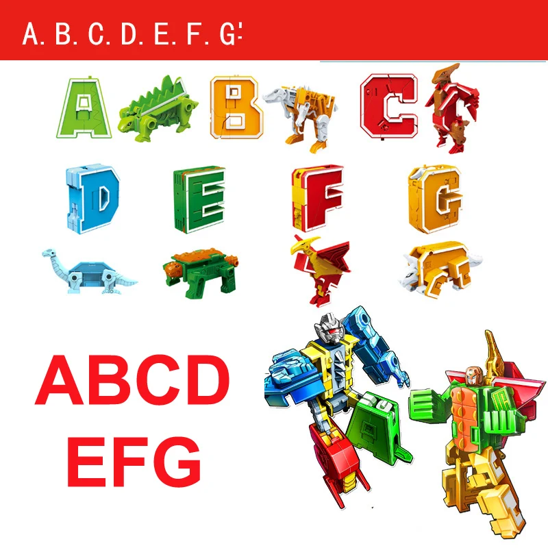 Educational Learning Toy Alphabet Educational Toys 26 GUDI English Letter Learn A-Z Alphabet Transformation Robot Dinosaur Deformation Animal Action Figures Building Block Toys