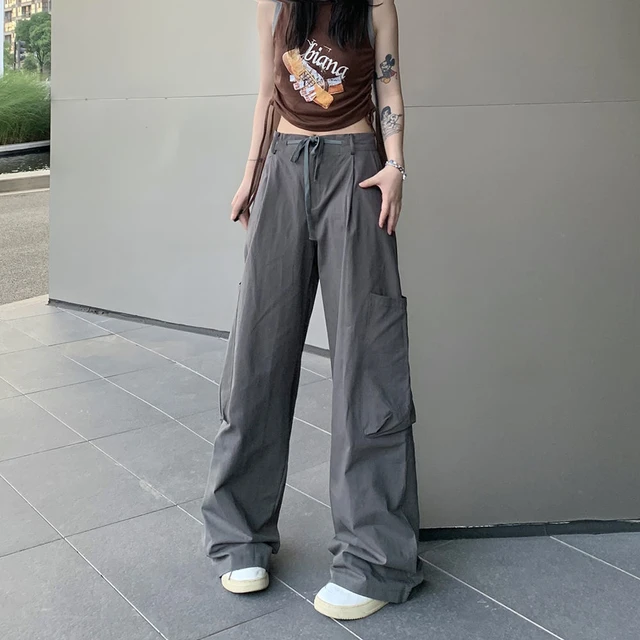 Pantalones holgados de estilo Hip Hop para mujer, ropa de calle de cintura  alta, pantalones Cargo informales ajustados, moda coreana Y2k, Punk, otoño  - AliExpress