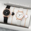 4PCS/Set Fashion Small Arabic Dial Women's Quartz Watch Leather Band Wrist Watches Heart Bracelets Set（Without Box） 1