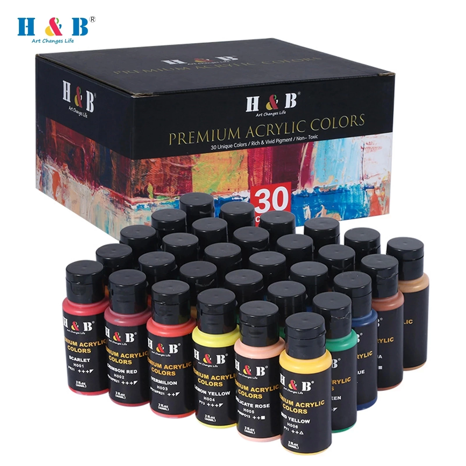 30-color Acrylic Paint Set  60ml/bottle  Non-toxic Paint, Arts And Crafts  For Wall  Drawing Paper  Glass  Canvas Wood  Stone