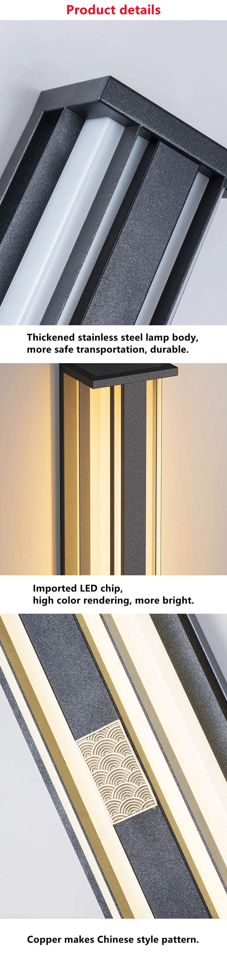 Description Picture 4 of itemModern Minimalist 3 Color Dimmable LED Wall Lamp Waterproof AC110V 220V Stainless Steel Porch Light For Outdoor Villa Lighting