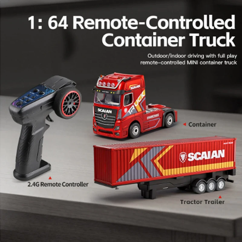 2026 WLtoys 6408 RC카 1:64 스케일 미니 4WD 컨테이너 트럭 드리프트 레이싱 트럭 트레일러 포함 리모컨 오프로드 장난감 (어린이용)