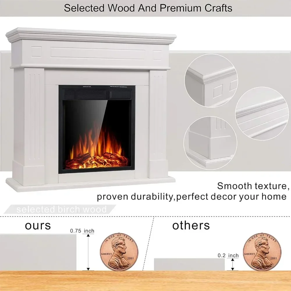 Electric Fireplace with Mantel Package Freestanding Fireplace Heater Corner Firebox with Log & Remote Control,750-1500W 5