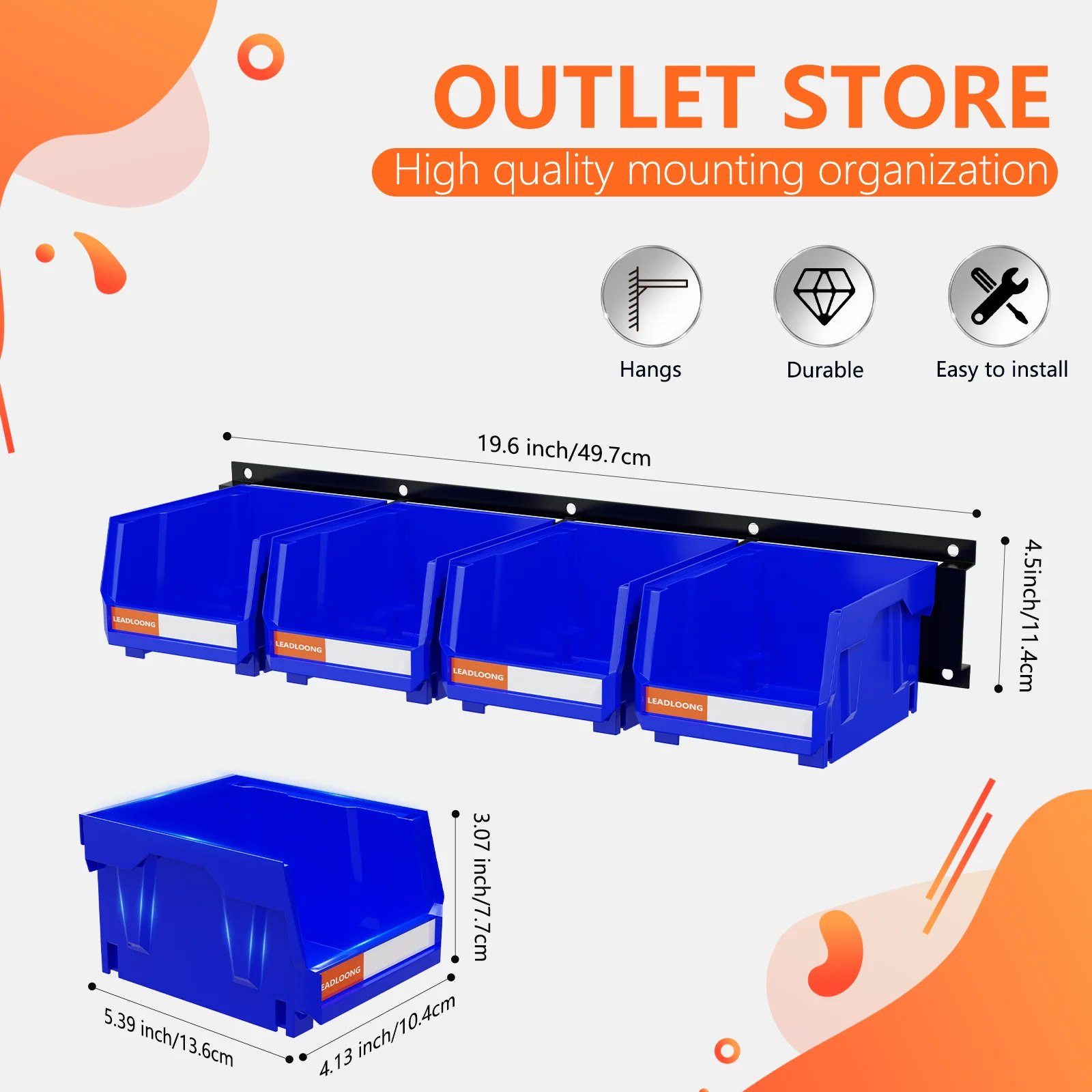 LEADLOONG Durable Wall Mount Organization 49.7*11.4 CM/19.6*4.5 INCH Metal Pegboard For Parts Bin Organizere 3