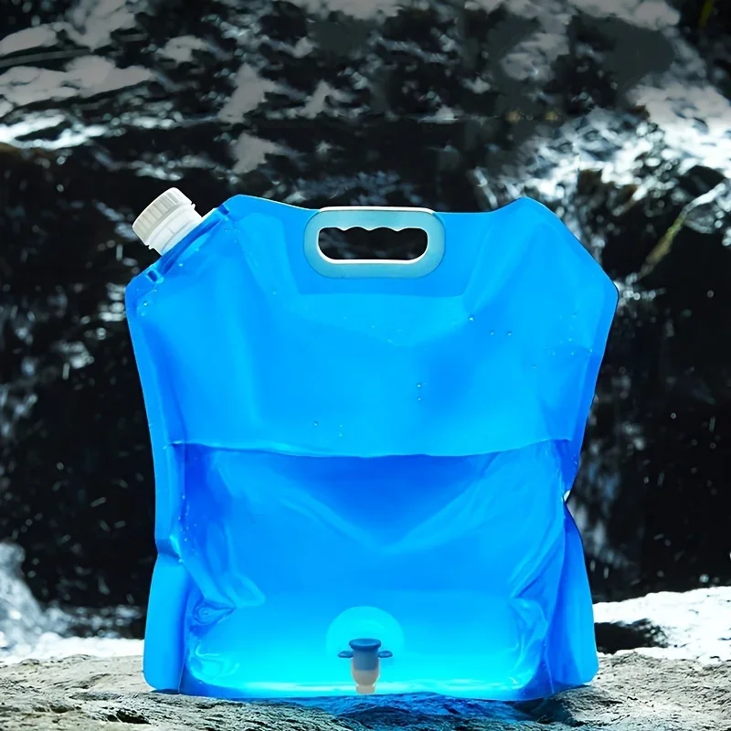 Description Picture 3 of item1pc Portable Leak-Proof Large-Capacity Folding Outdoor Water Bag With Faucet And Plastic Bucket For Mountaineering And Camping
