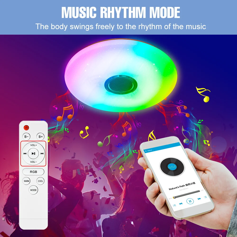 Plafonnier Led Sans Fil Télécommande Smart Light Rgb Dimmable App Bluetooth  Music Home Light pour Bedroom Living