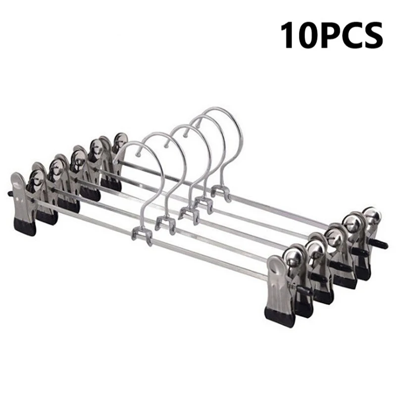 10pcs Coat Hangers Strong Clothes Hanger Drying Rack For Trouser Skirt Pants Non-Slip Stainless Steel Hangers Clothes Adjustable 1