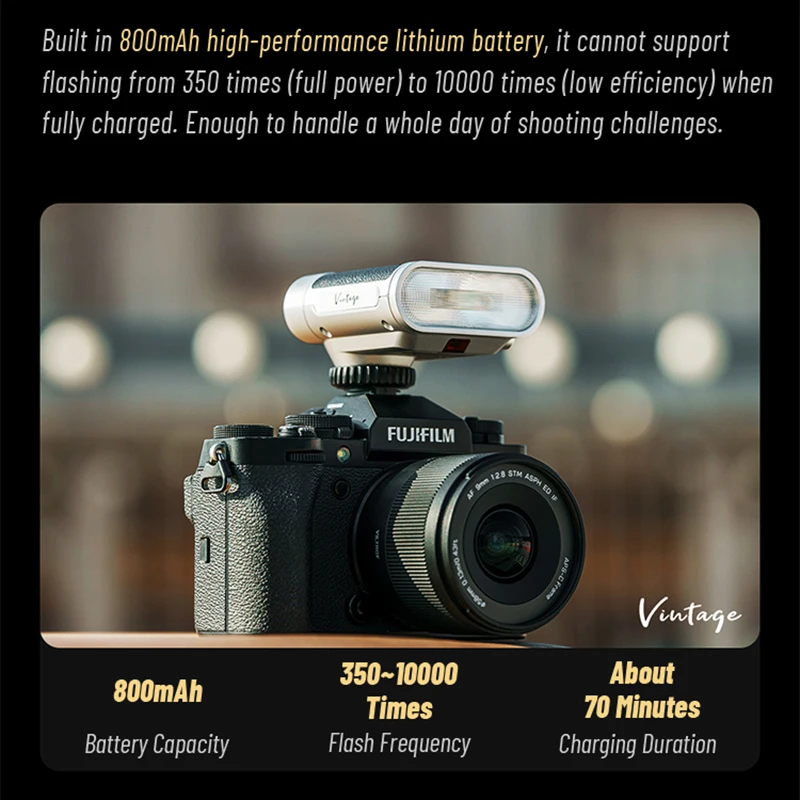 Viltrox Vintage Z1 Pro 레트로 TTL 스피드라이트 GN12 미니 온카메라 플래시 2.5D 컬러 터치스크린 플래시 (캐논, 니콘, , 후지필름용)