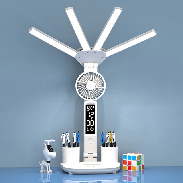 Rechargeable Table Lamp for Study, Desk Lamp Reading Light Led Table Light with Fan, Led Clock Dispaly Reading Lamp 1