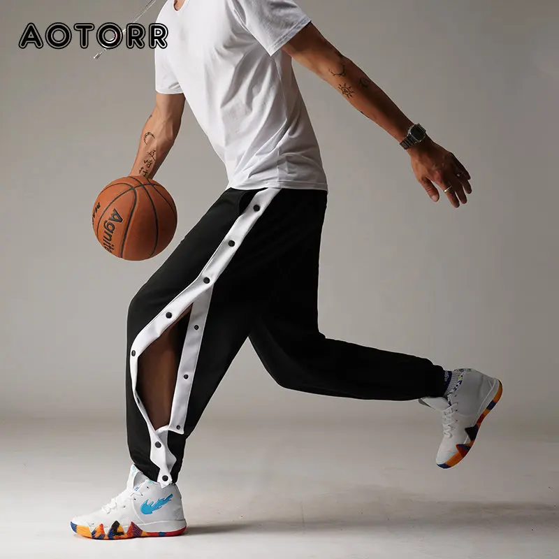 

Men Joggers Pants Cut Off Split Side Long Pants Fashion Buttons Wide Leg Jogger Casual Pants Fashion Casual Trousers Streetwear