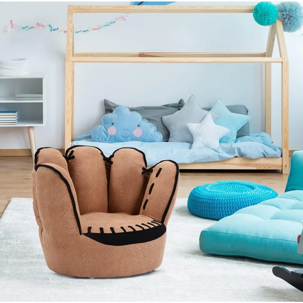 Kids Couch with Solid Wood Frame & Baseball Glove Design, Children Armchair for Play Room, Nursery, Kindergarten, Kids Room 4