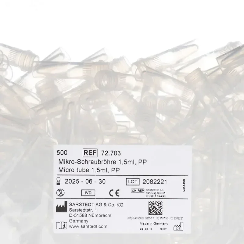 500pcs Sarstedt Micro Spiral Tube 0.5/1.5/2ml Plastic Test Tube 72.694.006 Imported 72.703 Centrifuge Laboratory Sample