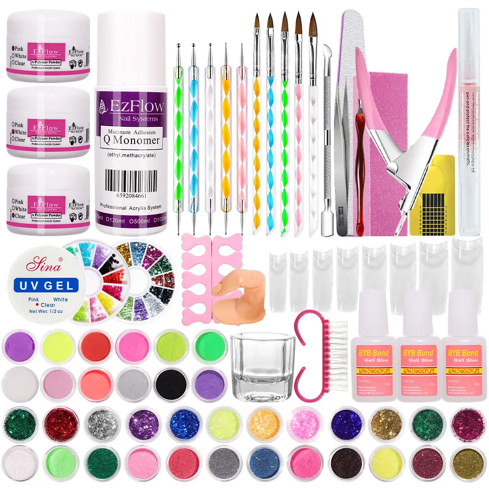 Acrylic Nail Art Kit UV Nail Dryer Light Polishing Tools With Electric Nail Drill Acrylic Nail Art Supplies For Beginner With Ev 3