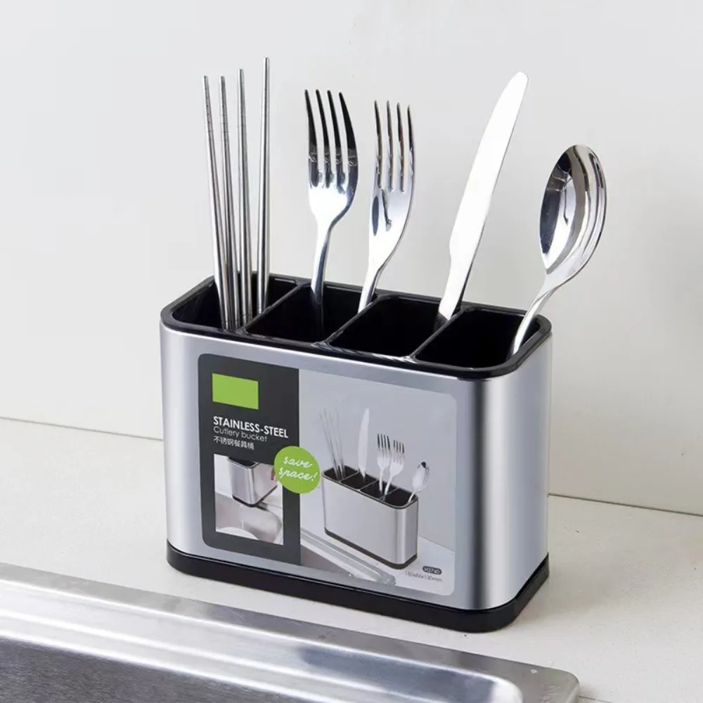 Kitchen Cutlery Organizer Knife Stand Plastic Drain Storage Holder Spoon Fork Chopstick Kitchenware Cooking Tool Tray Shelf Box