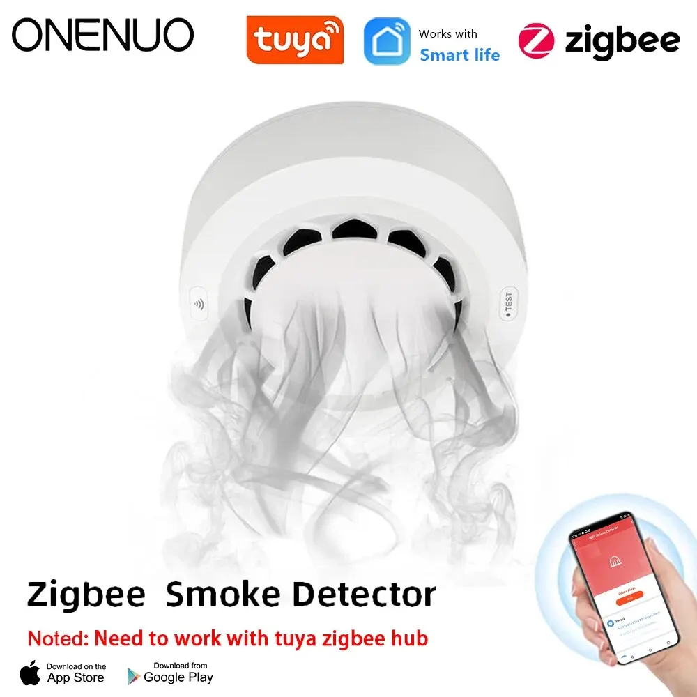 ONENUO Tuya Zigbee เซ็นเซอร์ควัน Fire Alarm Detector Home Security Alarm เซ็นเซอร์ควันควรทํางานร่วมกับ Tuya Zigbee Hub 1