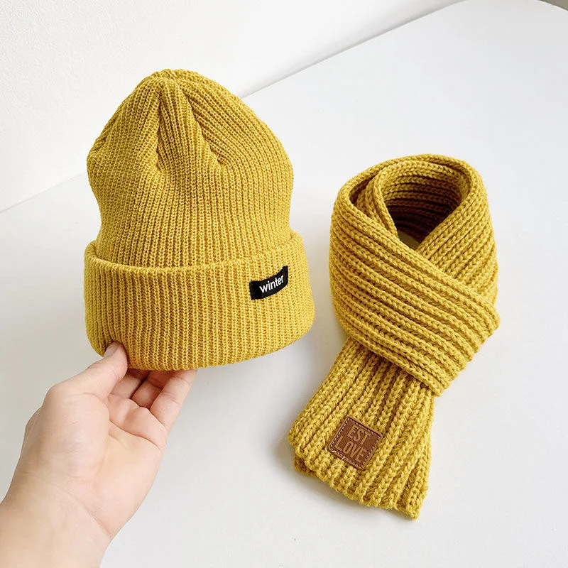 Men's and women's children's hats and scarves two-piece autumn winter bib wool knitted hat design