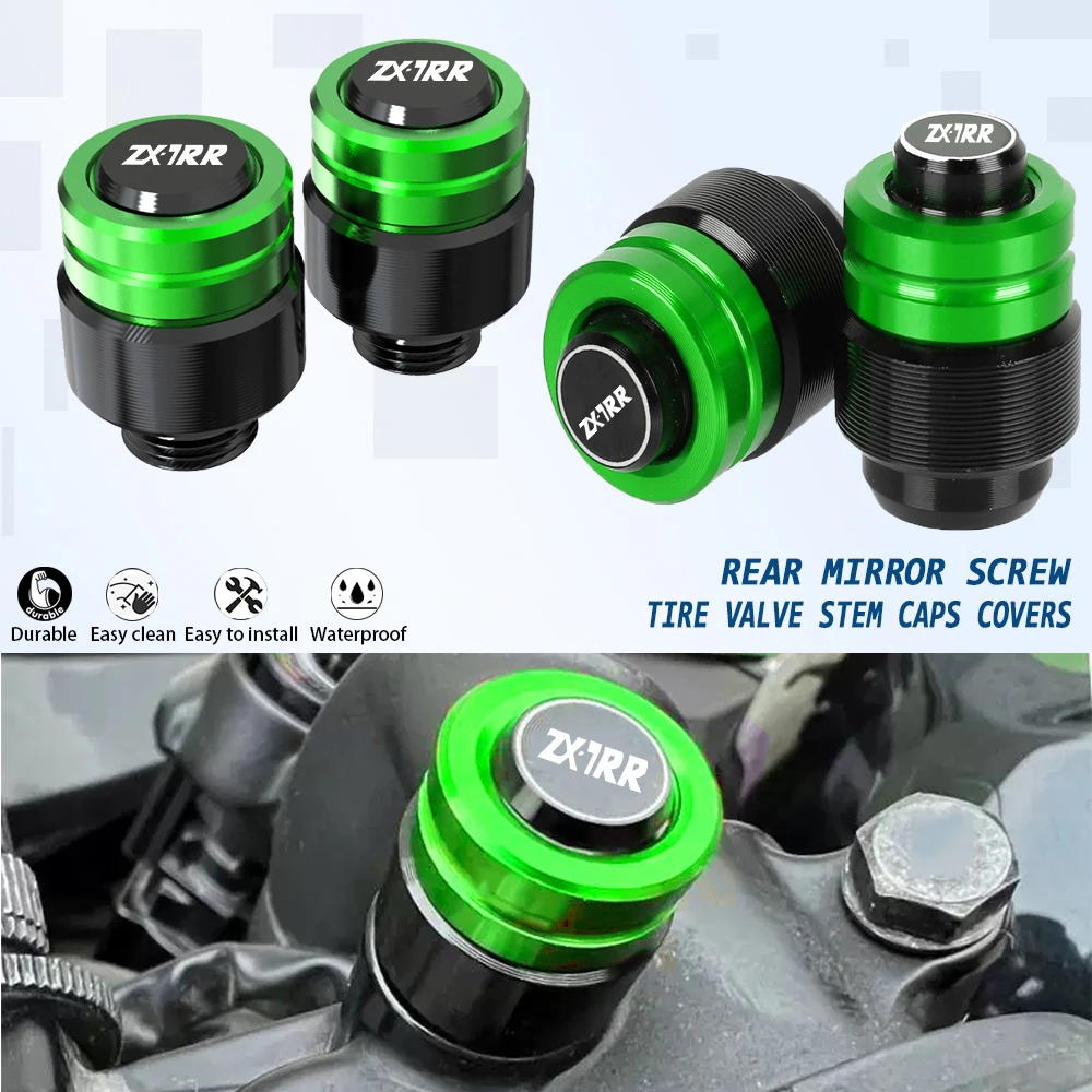 

FOR KAWASAKI ZX7RR ZX-7RR ZX7 RR 1989-2003 2004 2005 2006 2007 2008 2009 2010 2011 Tire Valve Stem Caps Covers Rear Mirror Screw