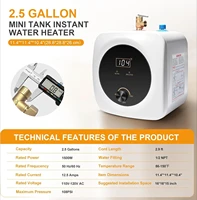 Mini chauffe-eau électrique 2,5 gallons sous évier, chauffe-eau instantané avec vanne T&P, inverseur 3 voies, 110V 120V 4
