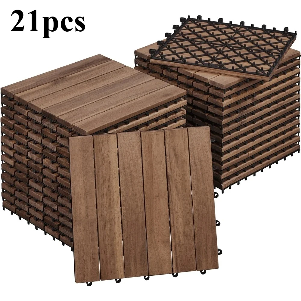 21pcs Splicing Solid Wood Flooring, Solid Splicing Terrace Tiles, Quick Splicing DIY Terrace, Deck Garden, and Poolside Flooring