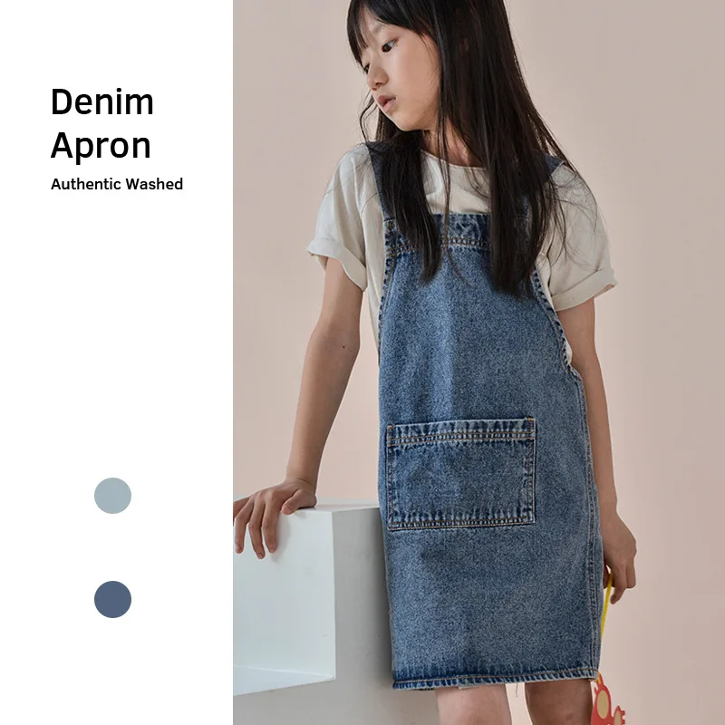 Children's apron Beautiful apron Denim apron Painting cover-up soiled painting cover-up girl's bib