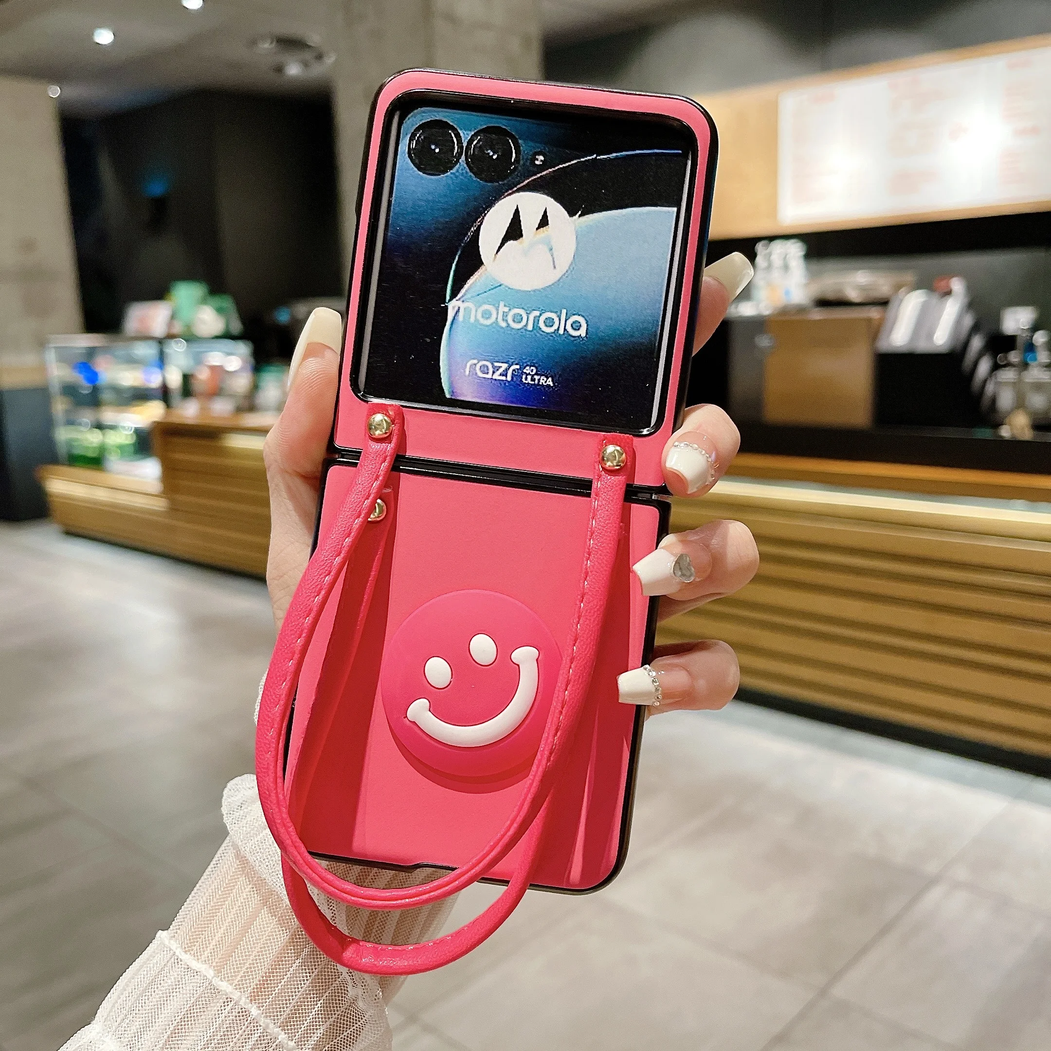 Cute Cartoon Smile Handbag Leahter Case Per Motorola Razr 40 Ultra Case 2023 Moto Razr 40 Ultra Cover Razr40Ultra