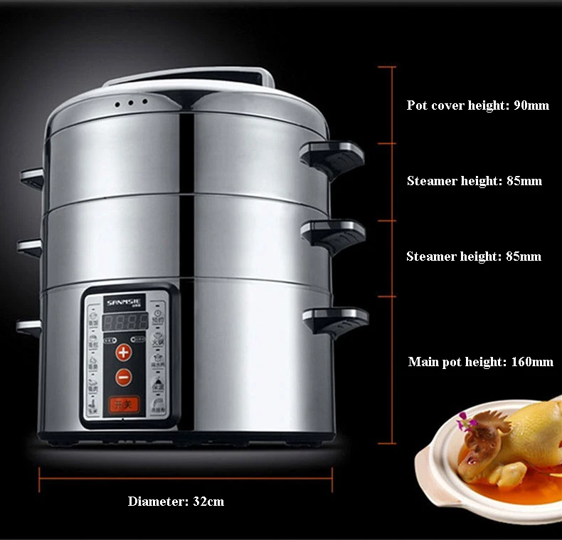 New Electric Steamer Multi-function Household Large Capacity Steam Pot Two-layer Cage