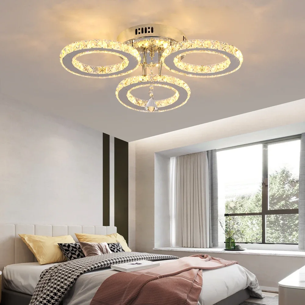 led chandelier ceiling chandelier art lighting fixtures Modern Lustres K9 Crystal Chandelier Ceiling Lamps 3 Rings Stainless Steel Hanging Light Fixture Led Pendant Lamp Home Appliance