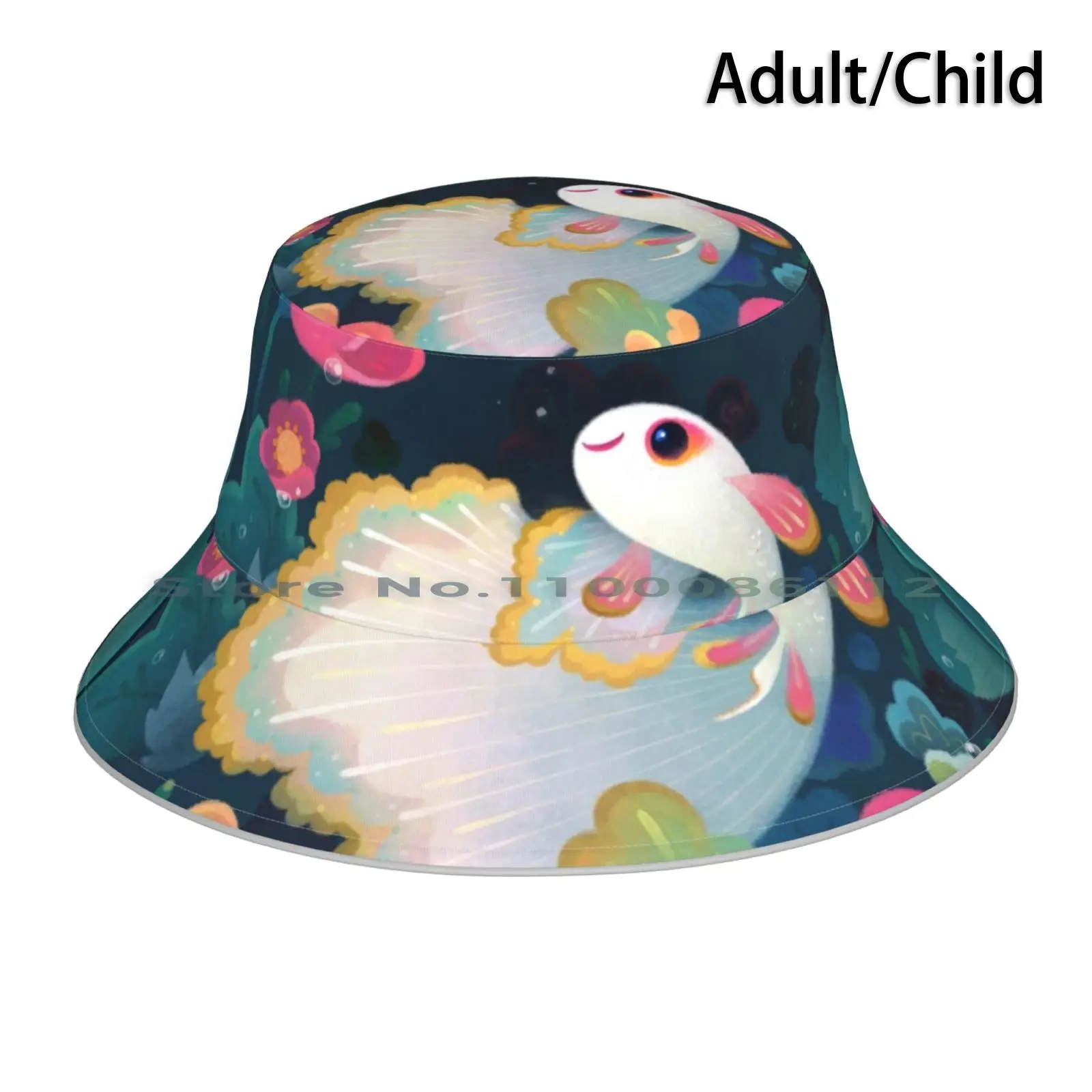 Flower Guppy Bucket Hat Sun Cap Guppy Tropical Fish Animal Fresh Water Aquarium Fish Tank Flower Pet Blue Pink White Purple