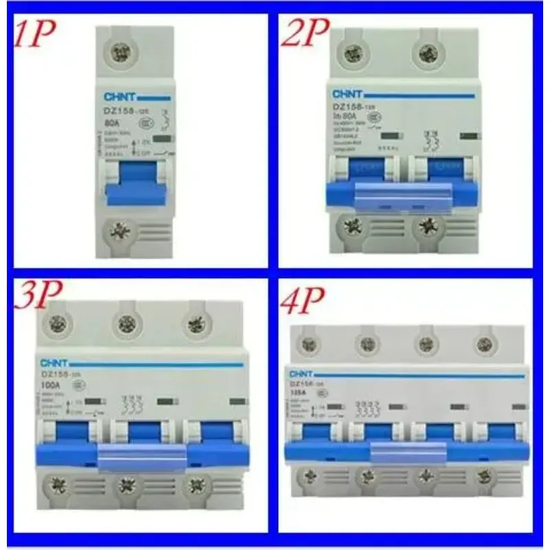 Interruptor do ar do Poder Superior Chint Dz158 Nxb125 1p 2p 3p 4p 63a 80a 100a 125a