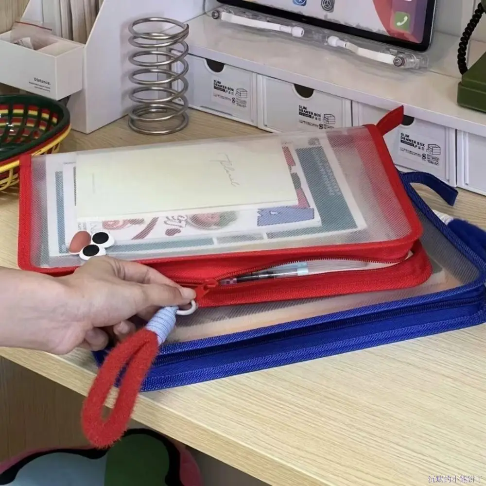 패션 PP A4 지퍼 파일 가방 대용량 학생 핸드백 파일 폴더 가방 투명 보관 정리 가방