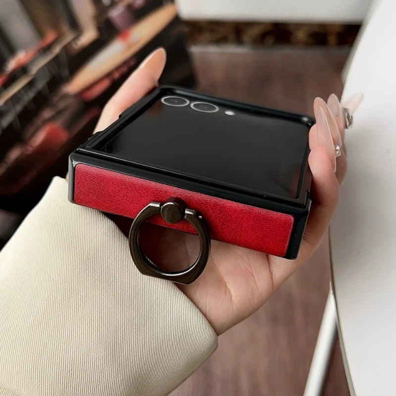 Luxury Leather Ring Holder 3-Piece Set: Elegant Shockproof Case with Hinge Protection