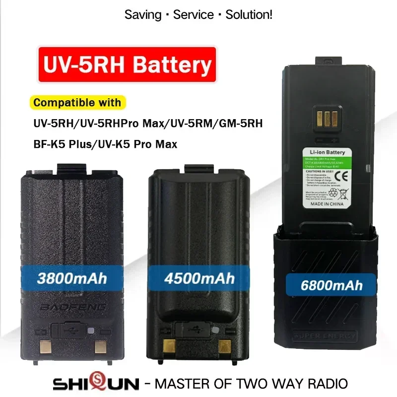 Batería BAOFENG UV-5RM De 6800mAh Con Carga USB-C, Compatible Con GMRS Y Radios UV-5G Plus, Pack De 2 Unidades