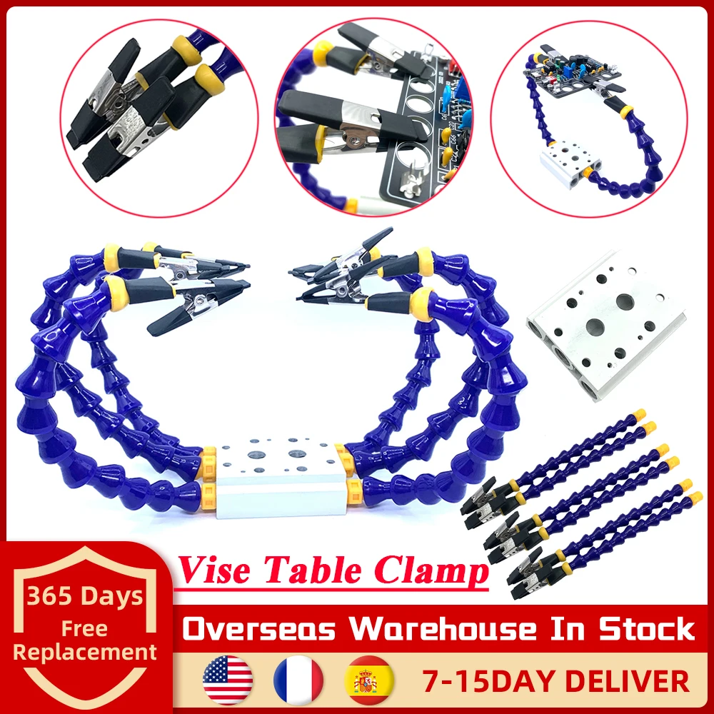 Table Clamp Soldering Helping Hands With Magnifier 5 Arms Illuminated Magnifier Vise Hand Soldering Station Welding Repair Tool