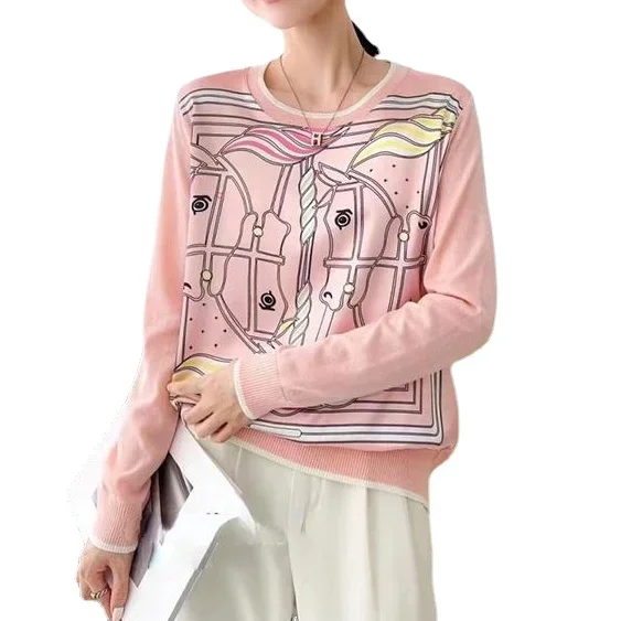 

vintage summer women long sleeve t shirts casual lady Printed tops lady mother's summer print tops