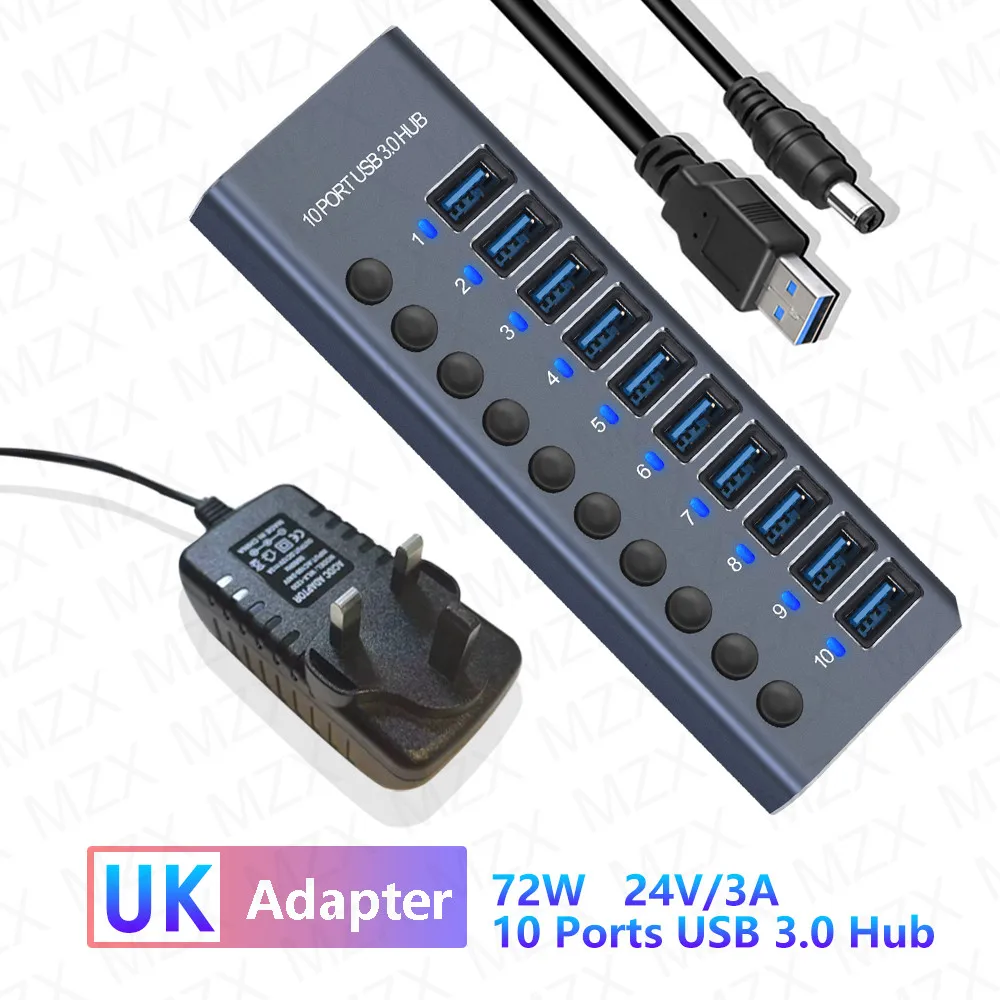 Premium Aluminum USB 3.0 Hub with Multiple Ports and Switch Adapter