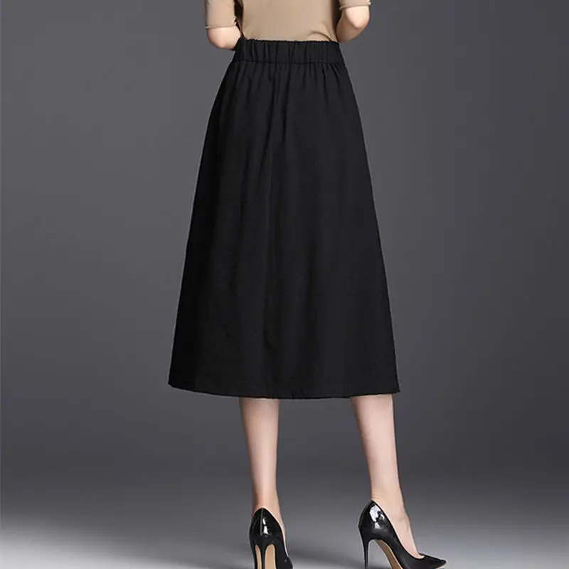 New Spring and Summer Women's Solid Colors High Waist Elastic Loose Pockets Classic A-Line Trendy Comfortable All-match Skirt