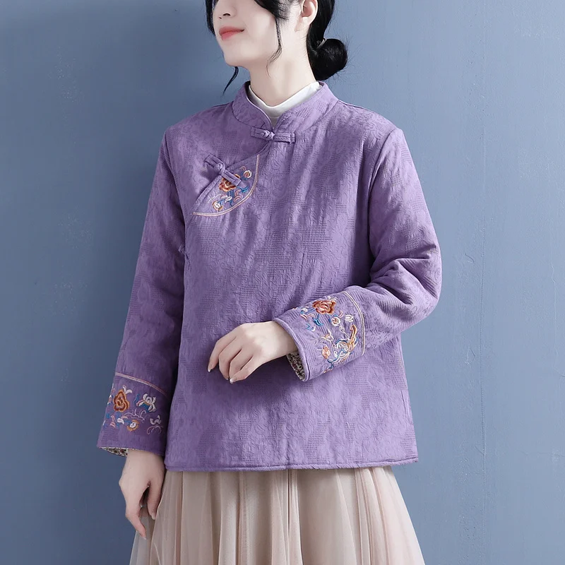 

Women Chinese Cotton Coat Embroidery Autumn Winter Casual Padded Jacket Oriental Traditional Vintage Ethnic Tang Suit Loose New